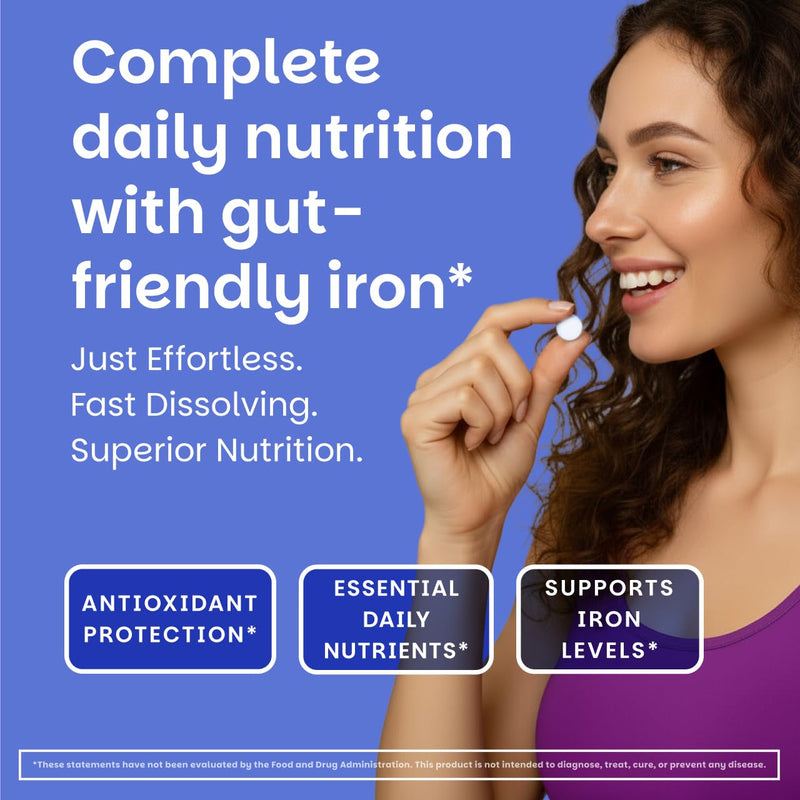 EZ Melts Multivitamin + Iron - Daily Multivitamin for Women & Men - Supports Healthy Energy Levels & Antioxidant Protection - Non-GMO & Vegan - Tropical Cherry - 60 Dissolvable Tablets (30 Servings) 60 Count (Pack of 1)