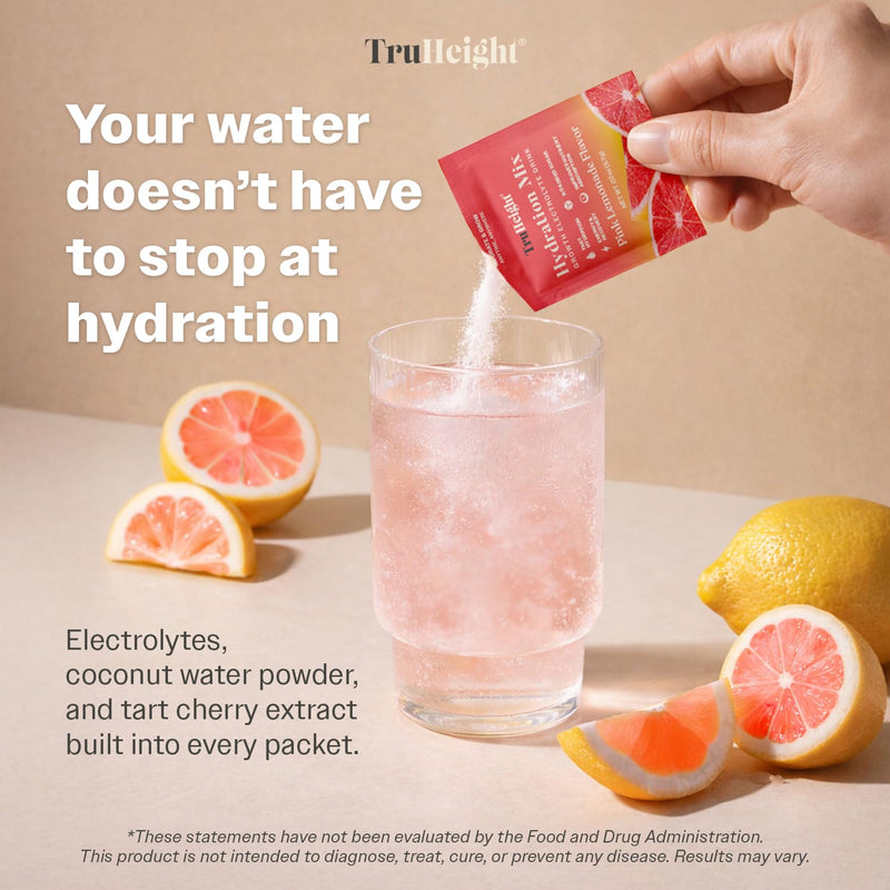 TruHeight Hydration Packets (Pink Lemonade) Kids, Teens & Adults Fast Hydration, Energy & Recovery - Dehydration Relief Electrolytes Powder Packets for Athletes - Sugar Free, Zero Calorie, Non-GMO