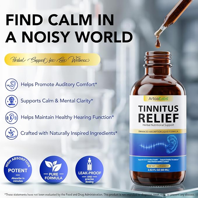Green Hills Tinnitus Relief for Ringing Ears, Natural Ingredients Tinnitus Ear Ringing Relief, Effectively Reduce Ear Noise & Improve Hearing for Men & Women Blue 60 ML