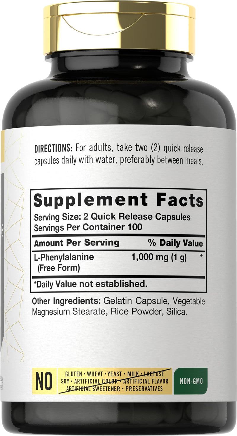 Carlyle L-Phenylalanine 1000mg | 200 Capsules | Amino Acid Supplement | Non-GMO & Gluten Free Supplement