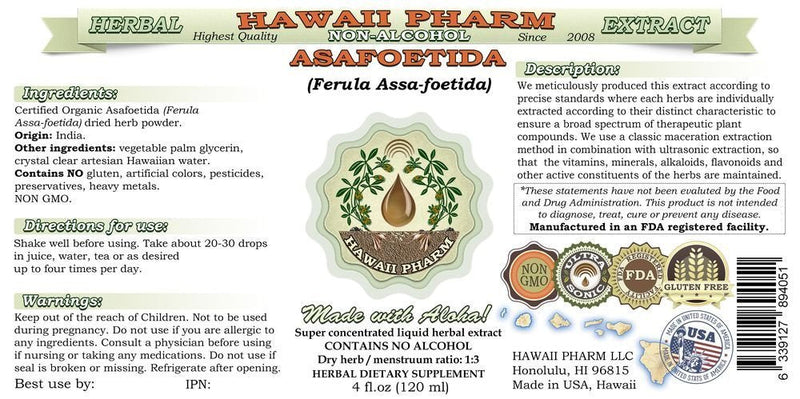 [Australia] - Asafoetida Alcohol-Free Liquid Extract, Organic Asafoetida (Ferula Assa-foetida) Dried Herb Powder Glycerite Hawaii Pharm Natural Herbal Supplement 2 oz 2 Fl Oz (Pack of 1) 