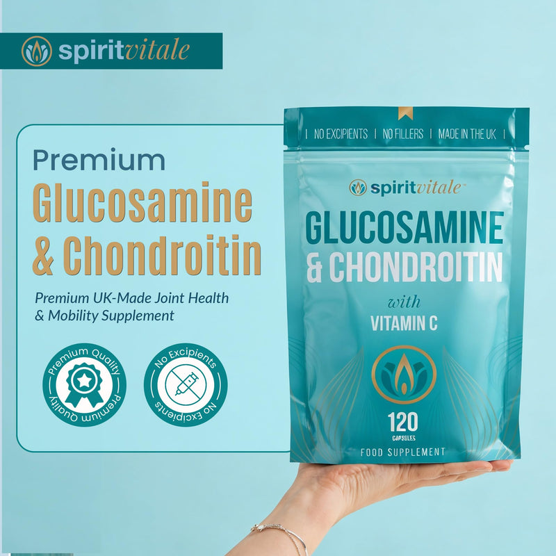 Glucosamine and Chondroitin with Vitamin C | Anti-inflammatory, Osteoarthritis, Cartilage Support | Premium Quality UK Certified Complex | Capsules | No Nasties | SPIRIT VITALE