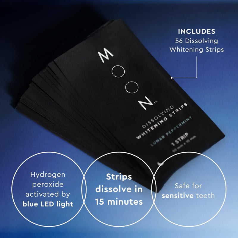 [Australia] - MOON Teeth Whitening Kit, LED Light Teeth Whitener Device, 56 White Strips, USB Charger & Travel Case, Blue Light Whitening Tray Removes Stains & Whitens Up to 12 Shades in 2 Weeks (4 Piece Kit) 