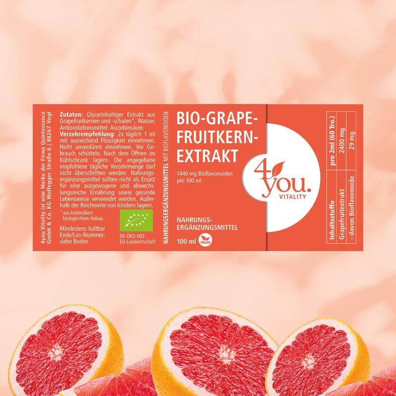 [Australia] - 4you. VITALITY organic grapefruit seed extract 100 ml - extra high dose: 1440 mg bioflavonoids per 100 ml - organic grapefruit extract from seeds and peels - vegan - produced in Germany 
