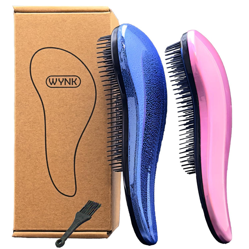 WYNK Hair Brush Detangler for Adults & Kids，Detangling Comb Hair Styling Tools & Appliances for Natural/Wavy/Curly/Coily/Wet/Dry/Oil/Thick/Straight/Long Hair(2Pack Blue Drops & Gradient Shell) 2 Pack