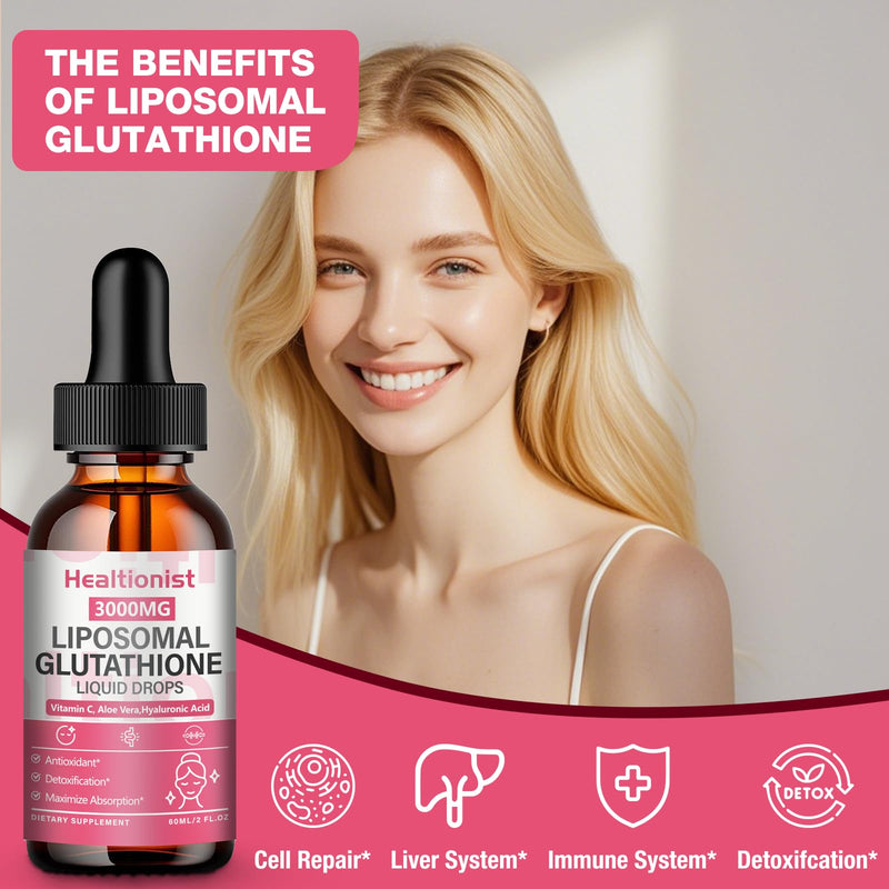 2 Pack 3000mg Liposomal Glutathione Liquid Drops with Vitamin C, 98% Absorption, Glutathione Liposomal Supplement, Powerful Antioxidant Complex for Immune System, Liver, 4 Fl Oz per Bottle 2 Fl Oz (Pack of 2)