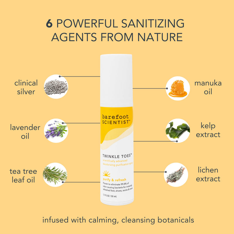 Barefoot Scientist - Twinkle Toes Foot Deodorizing Purification Spray (1.7 Ounce) - Foot Deodorant, Disinfects Smelly Shoes, Hypoallergenic, Phthalate Free, Paraben Free (Lavender, Tea Tree) 1.7 Fl Oz (Pack of 1)