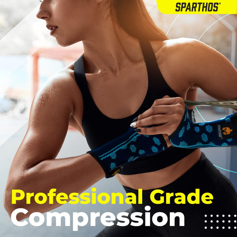 Sparthos Wrist Support Sleeves (Pair) – Medical Compression for Carpal Tunnel and Wrist Pain Relief – Wrist Brace for Men and Women – Made from Innovative Breathable Elastic Blend Medium Cobalt Blue