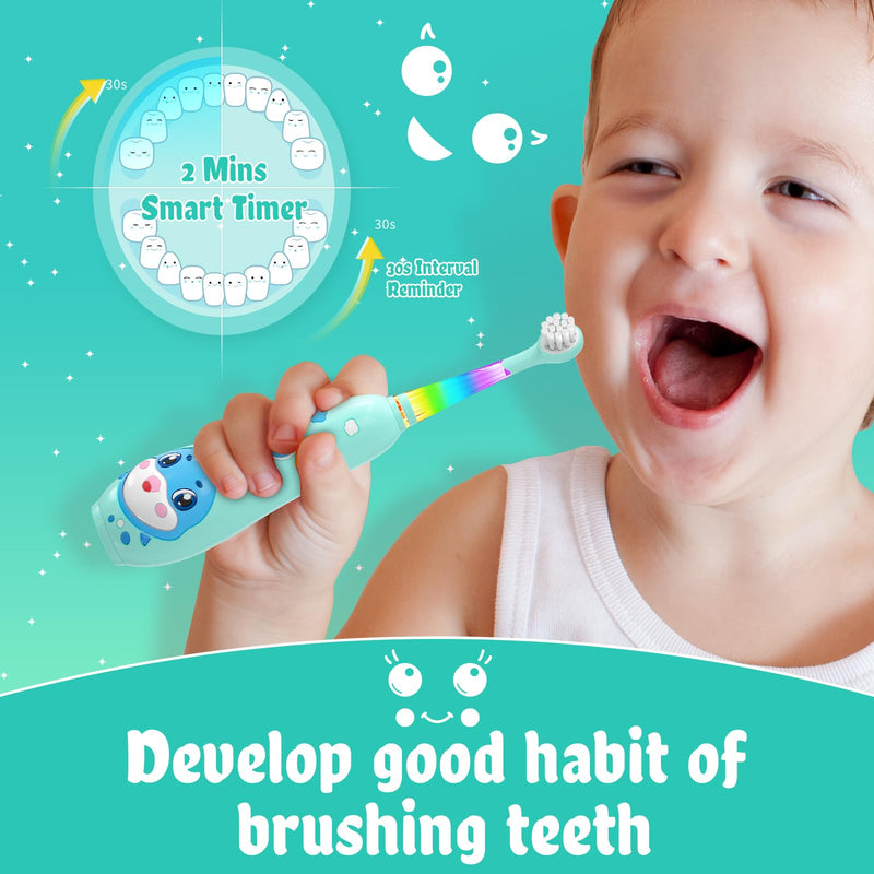 [Australia] - SEAGO Kids Electric Toothbrushes Rechargeable, Children's Power Toothbrushes with Magnetic Charging, LED Observing Light, 8 Toothbrush Heads for Ages 3+ Boys Girls (Blue) Blue 