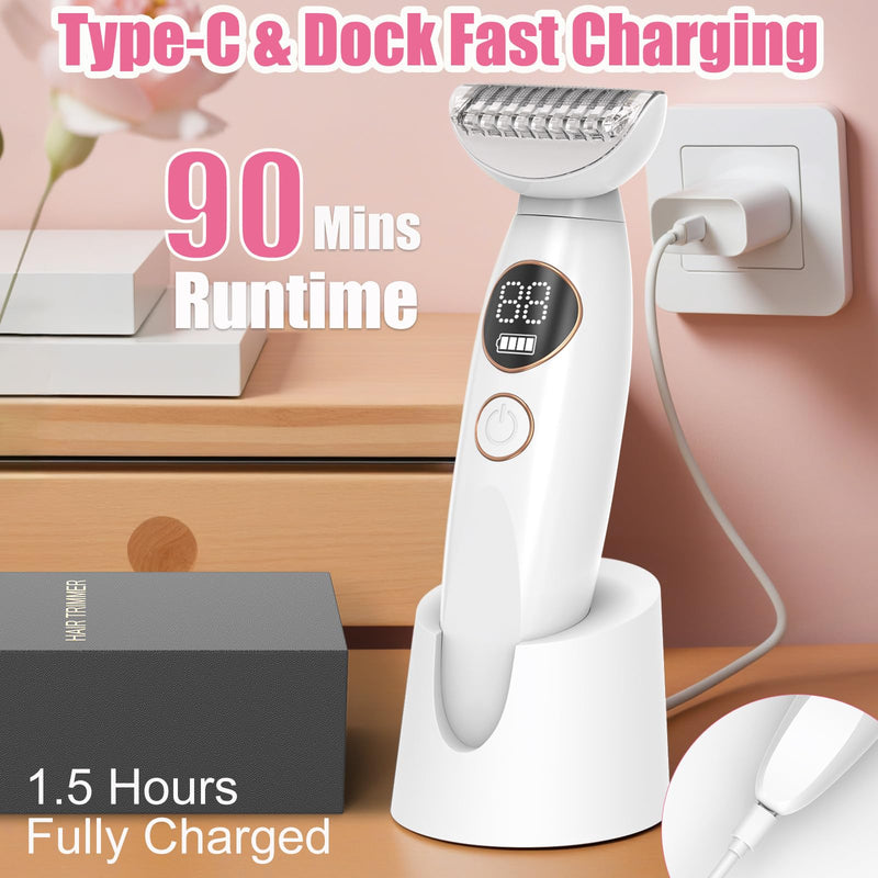 [Australia] - 5 in 1 Bikini Trimmer for Women, Electric Razors for Women Shaver Cordless Body Pubic Hair Trimmer Waterproof Facial Hair Removal Electric Shaver, USB Charge Dock 
