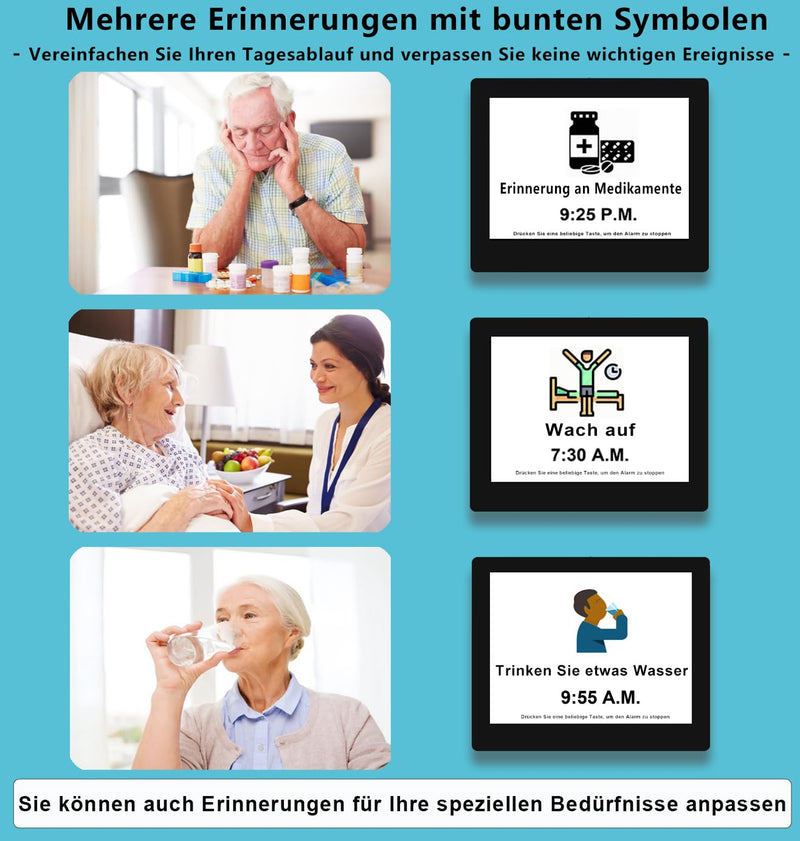 [Australia] - Véfaîî 2024 New, 19 Alarms Electronic Day Date Calendar Clock, Non-Abbreviated Day Date Large Clock for Seniors with Dementia Alzheimer - with Remote Control - 8 Inch with Remote Control Black 