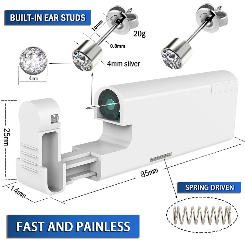[Australia] - 2Pcs Ear Piercing Kit Automatic and Painless Ear Nail Gun Disposable Aseptic Household Ear Piercing Gun Portable Ear Piercing Gun Group Ear Piercing Tools With Built-in 4mm Hypoallergenic Ear Studs Silver 
