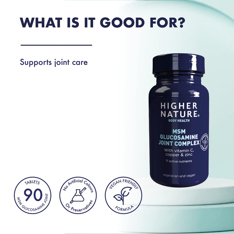Higher Nature - MSM Glucosamine Joint Complex - Vitamin C, Copper, Zinc & Botanical Complex Tablets for Women & Men - Vegetarian & Vegan - 90 Tablets 90 count (Pack of 1)