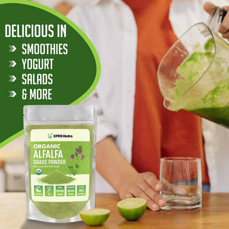 [Australia] - XPRS Nutra Organic Alfalfa Powder - Premium Vegan Alfalfa Supplement Rich in Calcium, Antioxidants, Vitamins - Farmer Alfalfa Supplement for Kids and Adults - Vegan Friendly Alfalfa Leaf (4 Ounce) 4 Ounce (Pack of 1) 
