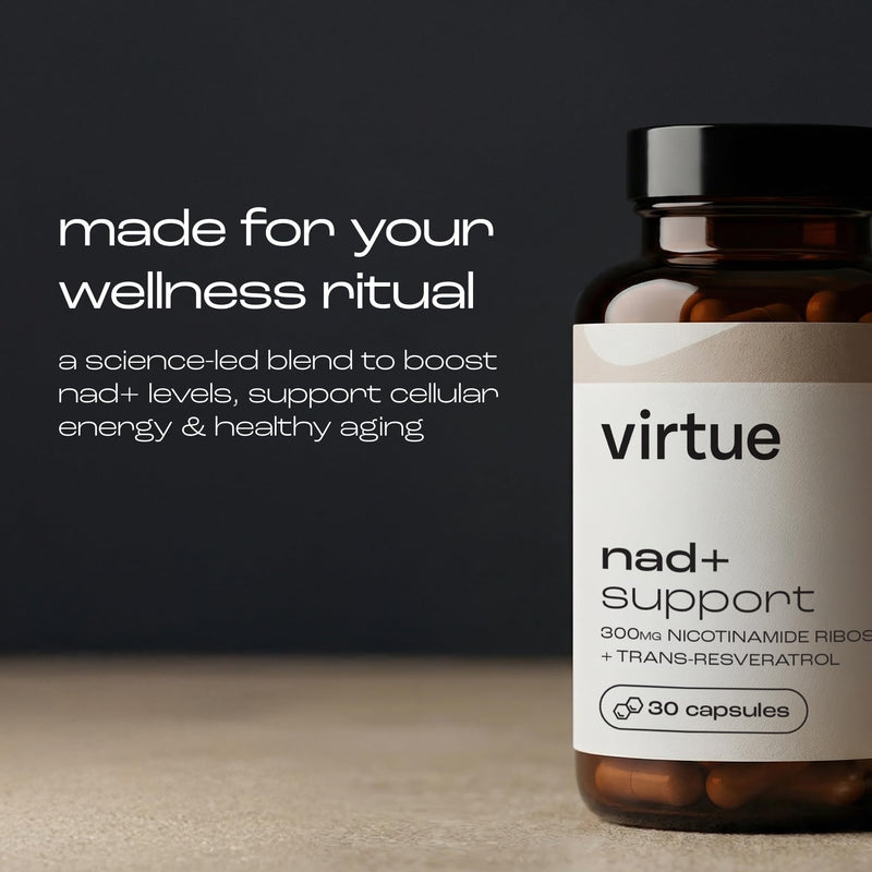 Virtue NAD+ | NAD Supplement for Healthy Aging & Cellular Energy | 300mg Nicotinamide Riboside (NR) + Trans-Resveratrol | 30 Vegan Capsules