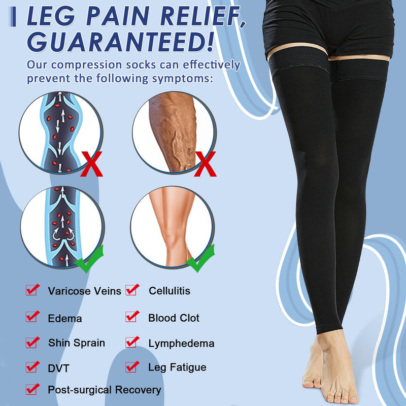 [Australia] - Beister 15-20 mmHg Compression Stockings for Women & Men, Thigh High Medical Footless Graduated Compression Sleeves with Dot Silicone Band, Support Pressure Socks for Varicose Veins, Edema, DVT Black XX-Large 