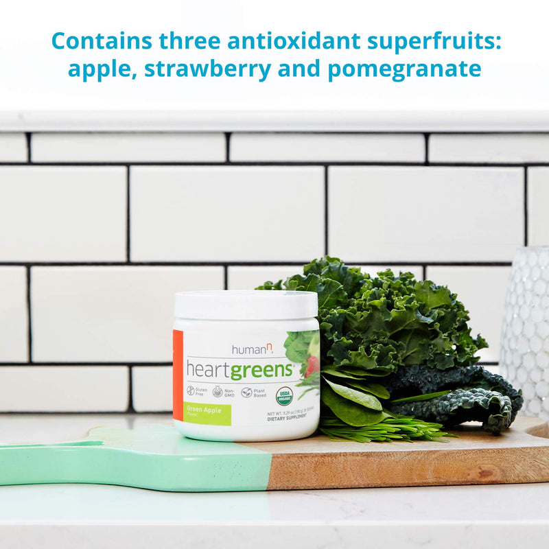 [Australia] - humanN HeartGreens | Superfood Organic Powder with Wheatgrass, Kale, Spinach, and Spirulina, USDA Organic Non-GMO, from The Makers of SuperBeets (Green Apple Flavor, 5.29-Ounce 