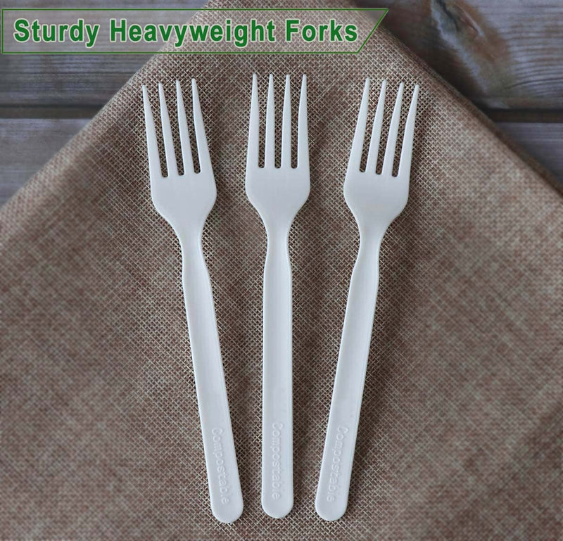 [Australia] - Heavy-duty Compostable Forks, BPI Certified 100 Count 7" Large Disposable Cutlery Utensils Silverware Flatware Fork 