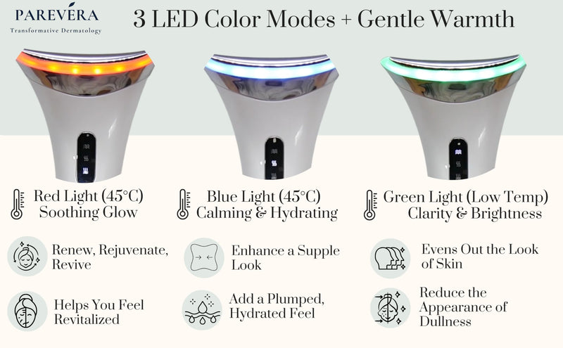 Microcurrent Heat & Vibration Facial Wand - Red Light Anti-Aging Massager for Collagen Boost, Wrinkle & Puff Reduction | 3-Mode LED Glow Device for Skin Firming & Tightening