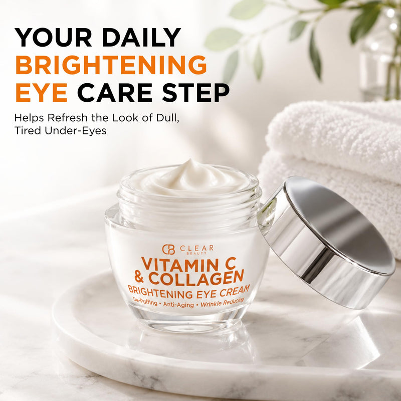Clear Beauty Vitamin C & Collagen Eye Cream – Dermatologist Tested, Anti Aging Korean Skin Care – Targets Dark Circles, Lines & Puffiness For Firmer Eyes – Vegan, Clean Beauty – 1.01 Fl Oz