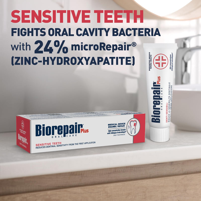 [Australia] - Biorepair Sensitive Teeth Daily Toothpaste - 2.54 Fluid Ounces (75ml) Tubes (Pack of 2) [ Italian Import ] 