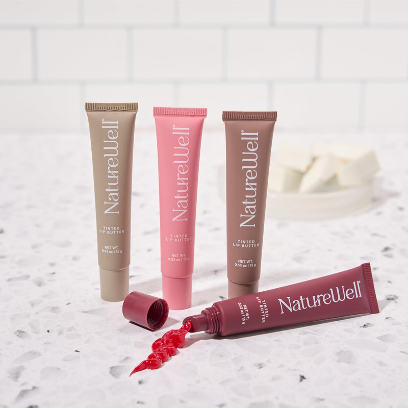 NatureWell Tinted Lip Butter Variety Pack of 4, 0.50 Oz Each | Shear & Subtle Tinted Moisturizing Balms, Vanilla Scented, Lightweight & Non-Greasy, Vitamin E, Shea, & Murumuru Butters