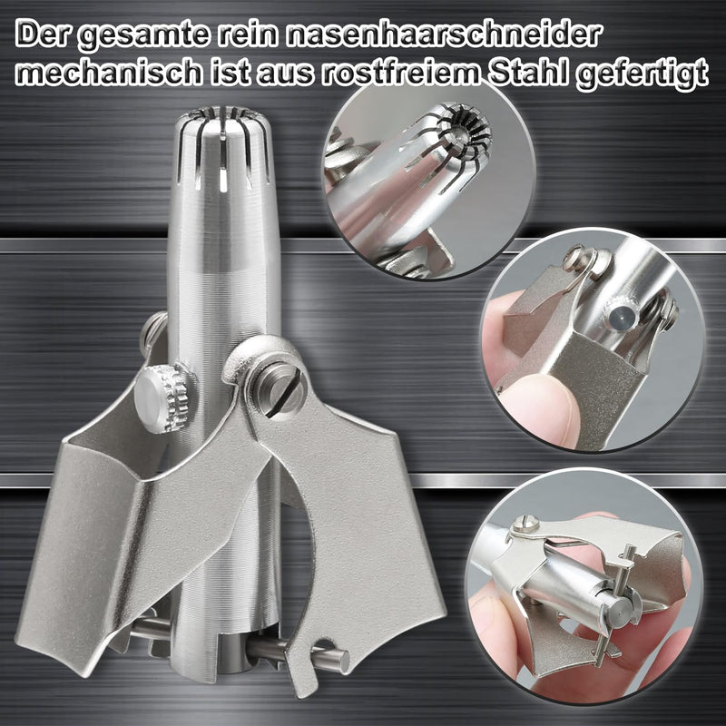 [Australia] - Manual nose hair trimmer with cleaning brush, silver stainless steel nose hair and ear hair trimmer, mechanical nose hair trimmer for home and on the go 1 