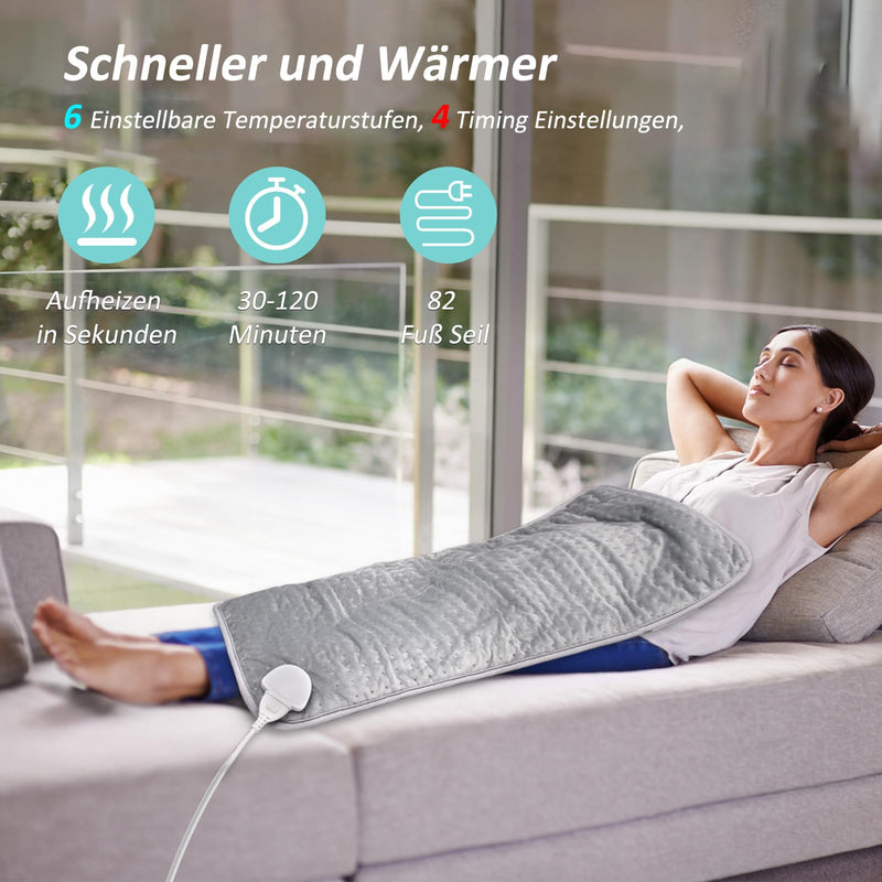[Australia] - Fwiull Heating Pad, Electric Heating Pad 76x40cm for Pain Relief, Against the Cold, Heating Pad 6 Temperature Settings and 4 Time Settings with LED Display, Gray Blue, Gray Blue 