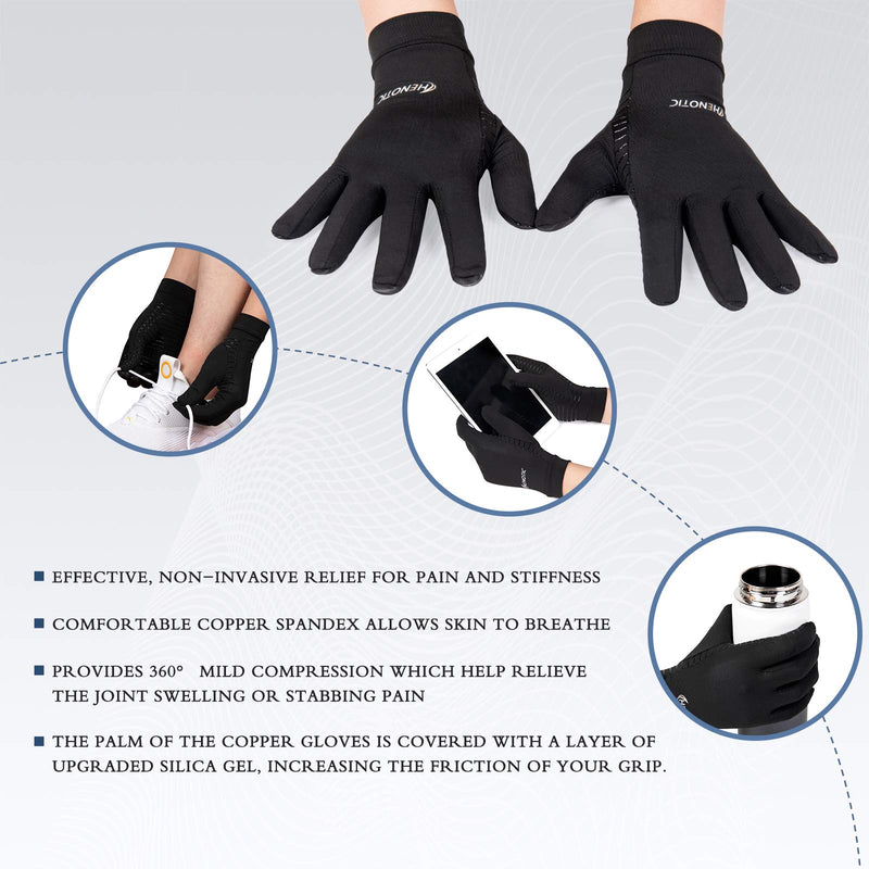 2 Pairs Copper Arthritis Gloves for Women Men, Touch Screen Anti-Slip Arthritis Compression Gloves for Relieving Carpal Tunnel Aches, Rheumatoid Pains, Joint Swell Two Pairs Large: 3 1/8''-3 1/2''