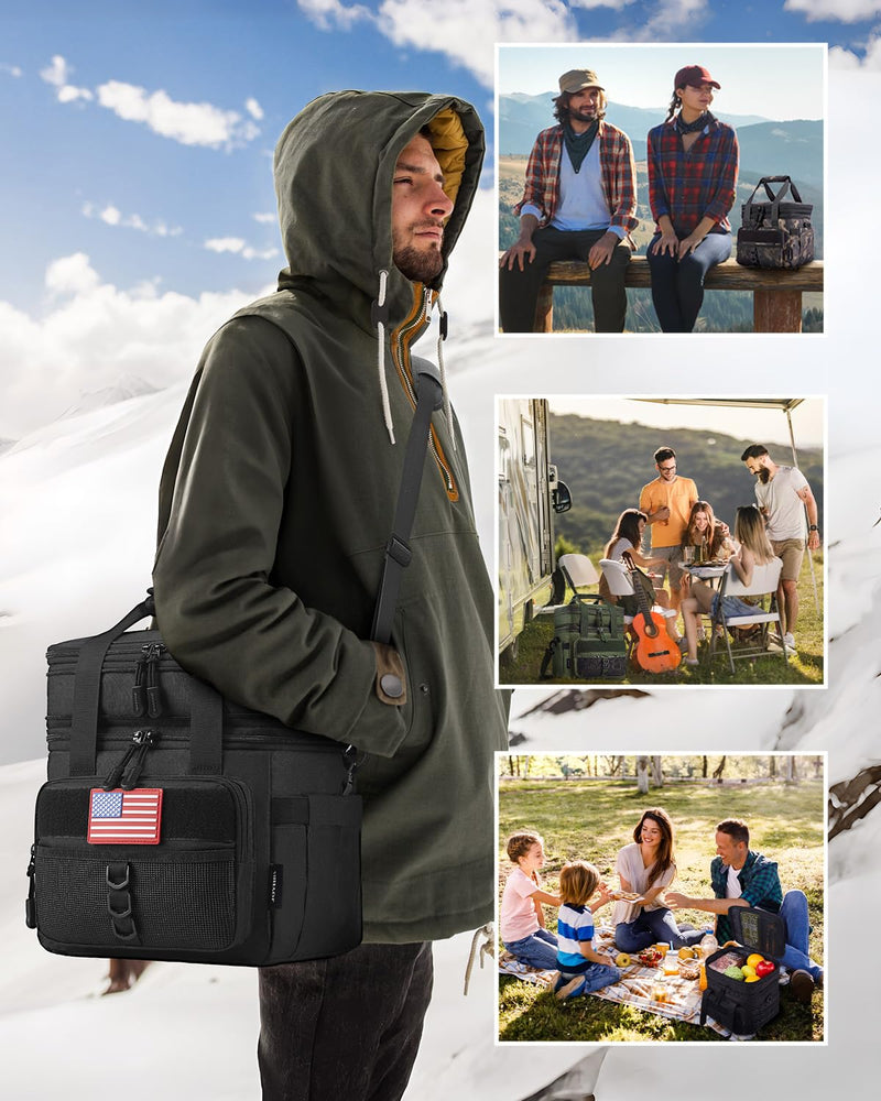 [Australia] - JOYHILL 18L Tactical Lunch Box - Insulated, Leakproof, and Expandable Double-Deck Cooler Bag for Work, Camping, Picnic - Durable Black Lunch Bag for Adults G-Black 