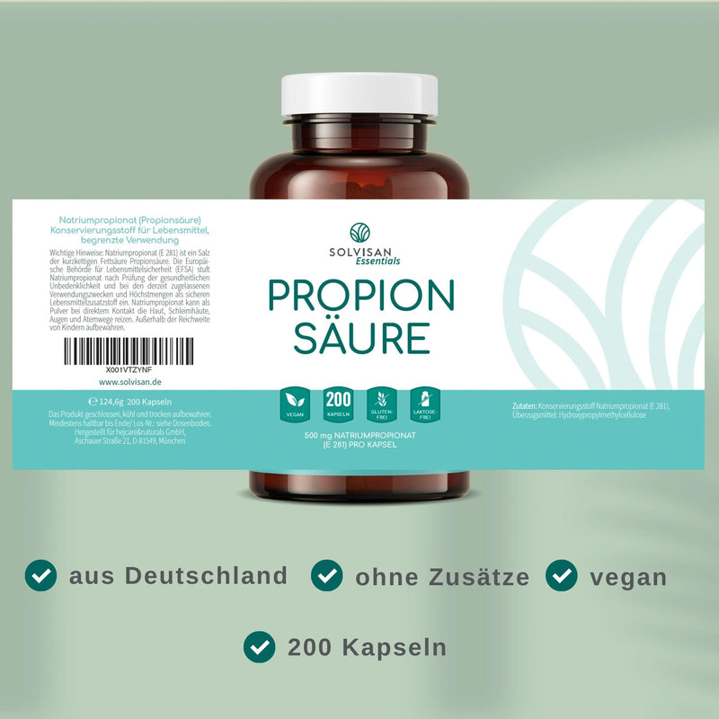 [Australia] - Solvisan propionic acid capsules with sodium propionate 500mg - 200 capsules - pure and vegan 