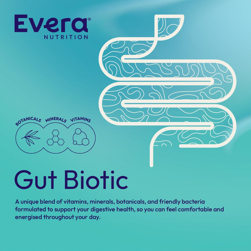 Gut Biotic, 60 Capsules - Supports Digestion, Immunity, Hormone Balance & Energy | 110 Billion Bacteria | Pre, Pro & Post Biotic Blend + Essential Vitamins and Minerals