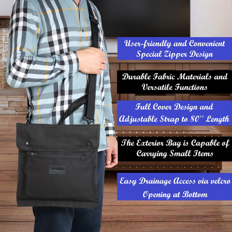 [Australia] - Urine Drainage Bag Holder Bag Cover with Zipper Pipe Sleeve & Adjustable Shoulder Strap (Black) Black 