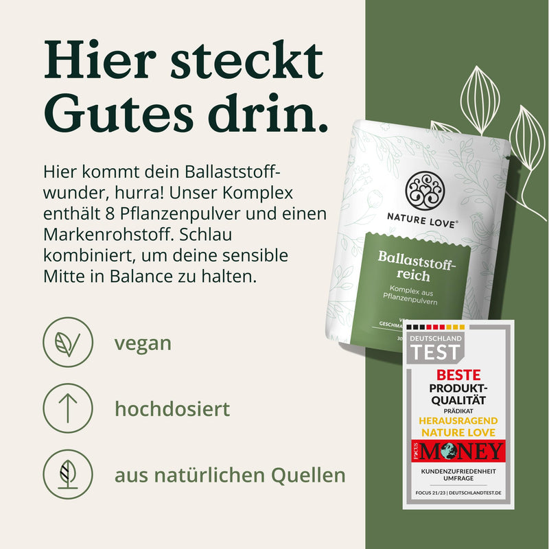 [Australia] - NATURE LOVE® Rich in fiber - 450 grams of powder - Fiber: psyllium husks, acacia fibers, inulin, oats & others - ideal supplement to intestinal treatment - vegan and laboratory tested 