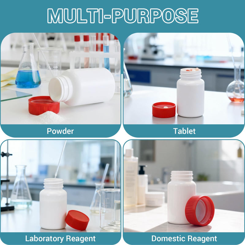 10 Pack 2oz Travel Pill Bottles - White Food Grade Plastic with Screw Caps & Labels, Small Pill Organizer for Pills, Vitamins, Capsules White+red 2oz/60ml