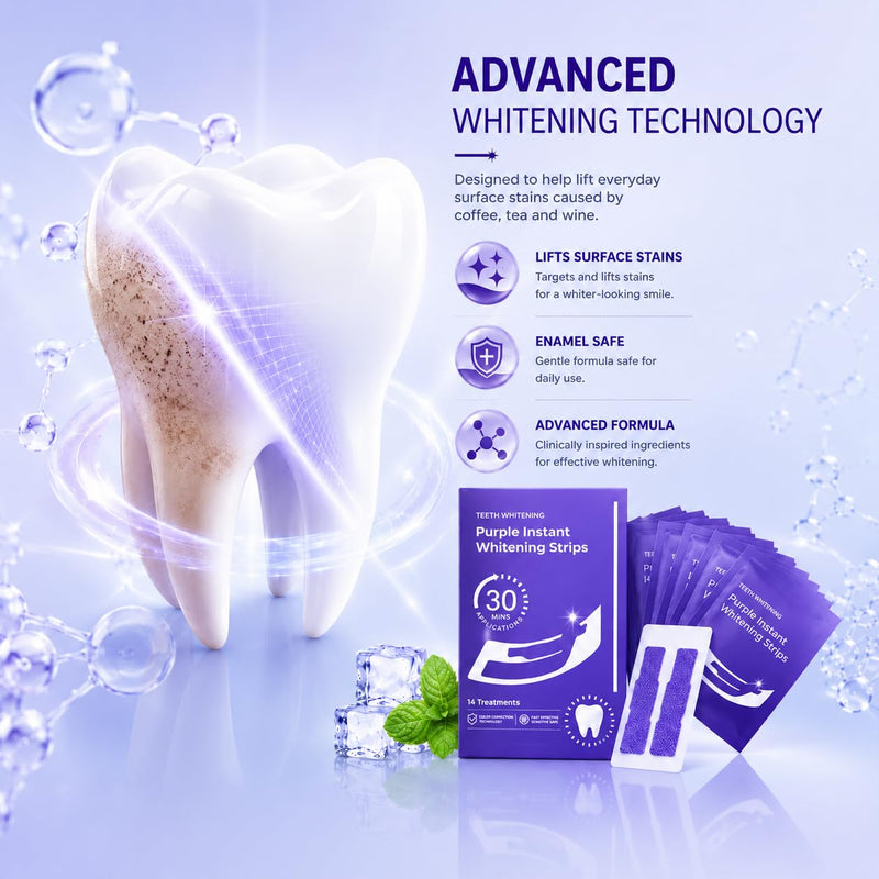 Teeth Whitening Strips for Sensitive Teeth - 14 Strips, 7 Treatments | Enamel Safe Peroxide Formula | Removes Coffee, Tea & Smoking Stains | Non-Slip, Easy to Use | Mint Flavor