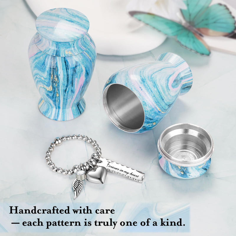 [Australia] - Dletay Small Urns for Human Ashes Keepsake 2.85 Inch Memorial Mini Cremation Urn for Women Men Aluminum Decorative Funeral Urns - Ocean Blue 