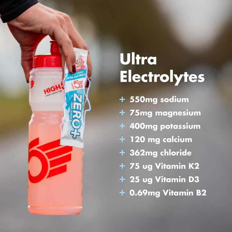 HIGH5 ZERO+ Ultra Electrolytes Hydration Sachets - Triple Strength Hypotonic Sugar Free Electrolytes Powder - Fast Fluid Absorption Rehydration Sachets for Endurance (Berry Salt, 16 x 17.5g) Berry Salt