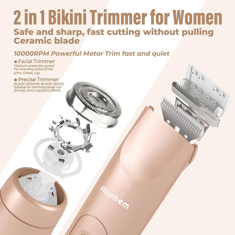 [Australia] - Women Electric Shaver Dual Head Bikini Trimmer for Women IPX7 Waterproof Wet & Dry Use Body Hair Trimmer and Facial Hair Remover for Bikini Underarm Leg Arm Body Face (Gold) Gold 