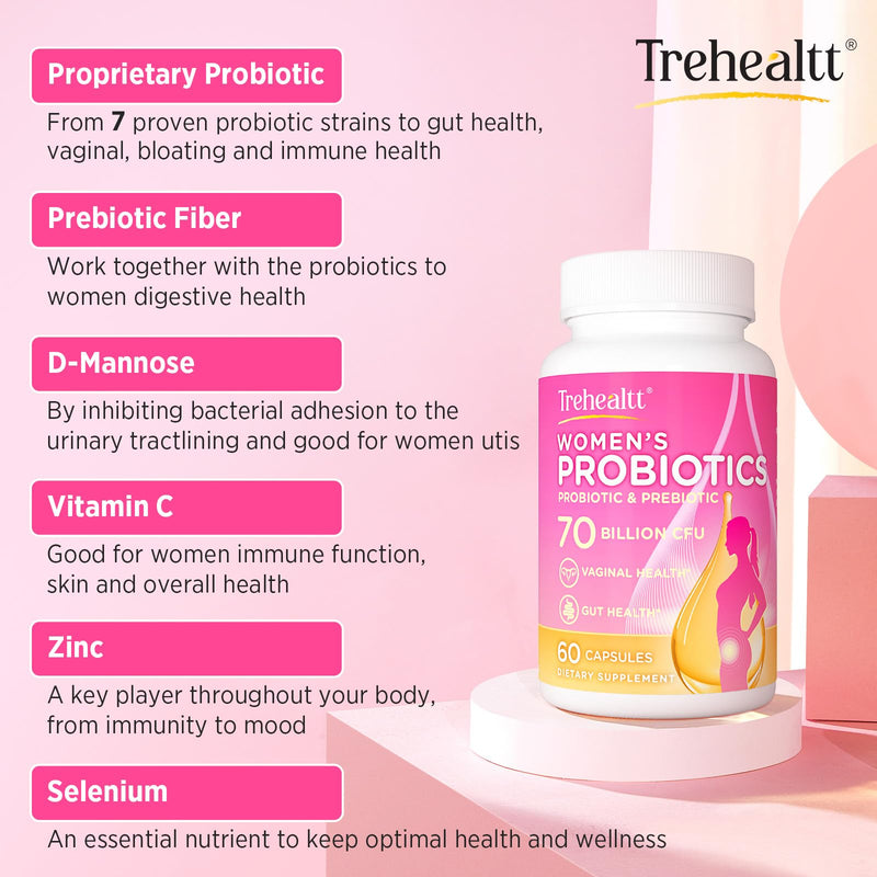 70 Billion CFUs Vaginal Probiotics, PH Balance with Probiotic & Prebiotic | Women Probioticos with D-Mannose, for Odor & Flora, Yeast, Urinary Health, Vegan, 60 Capsules