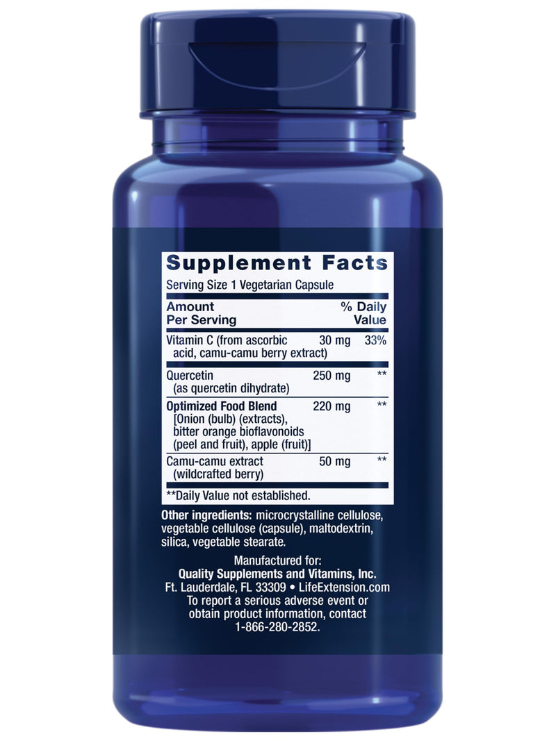 Life Extension Optimized Quercetin 250 mg Supports Immune Health, Heart Health, Non-GMO, Gluten Free - 60 Vegetarian Capsules | 250 mg Quercetin with 30 mg Vitamin C & Bioflavonoids for Immune & Cholesterol Health Support, Gluten-Free & Non-GMO