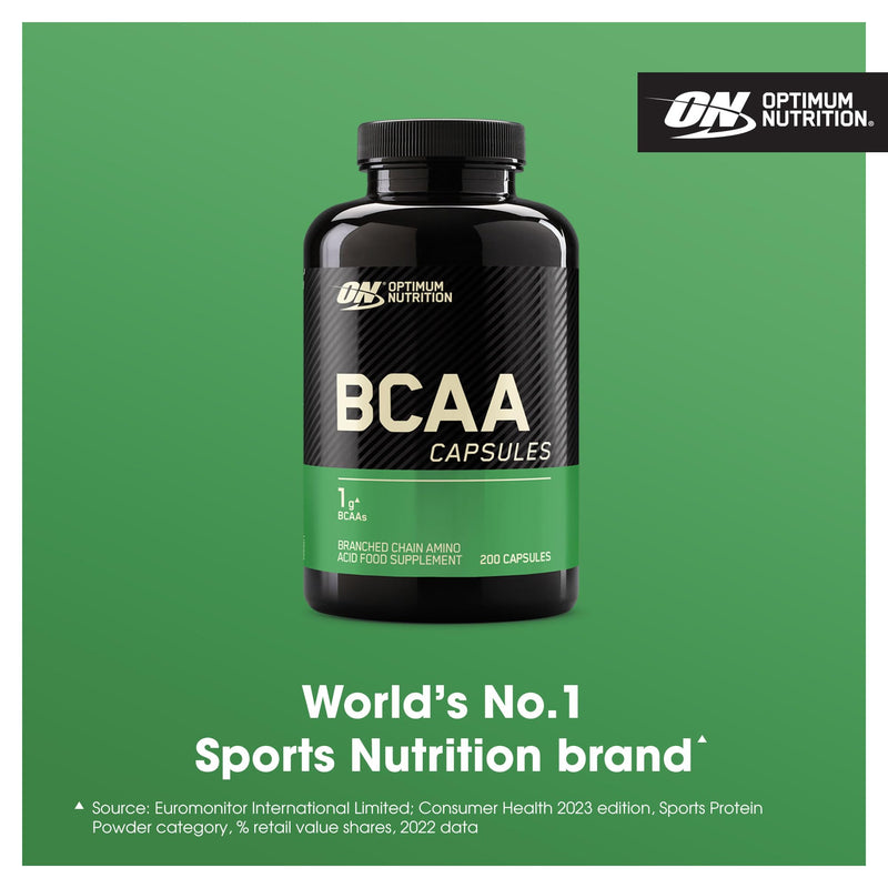 Optimum Nutrition BCAA Capsules, Amino Acids Tablets, 1000 mg of Essential Amino Acids BCAAs with L-Leucine, L-Isoleucine and L-Valine, Unflavoured, BCAA Supplements, 100 Servings, 200 Capsules