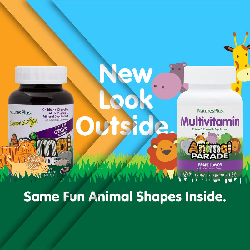 [Australia] - Natures Plus Animal Parade Children's Chewable Multivitamin - Grape Flavor - 90 Animal-Shaped Tablets - Promotes Health & Well-being - Vegetarian, Gluten Free - 45 Servings 1 Count (Pack of 1) 