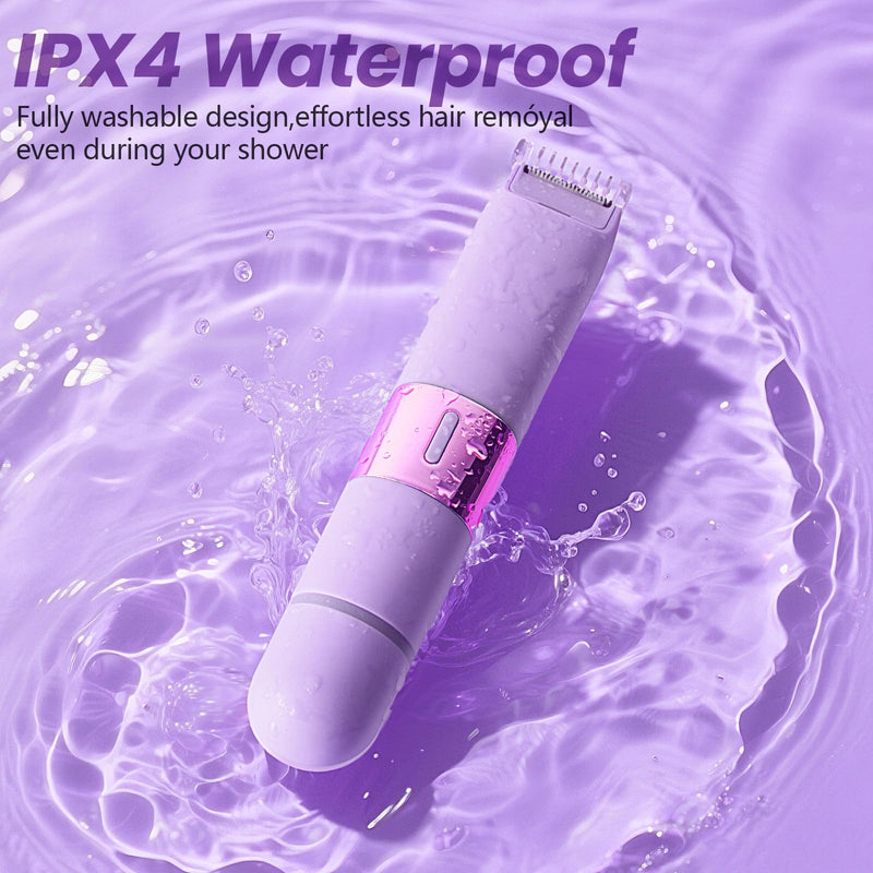 Bikini Trimmer for Women, 2-in-1 Waterproof Dual Head Shaver, Electric Razors for Women (Purple) Purple