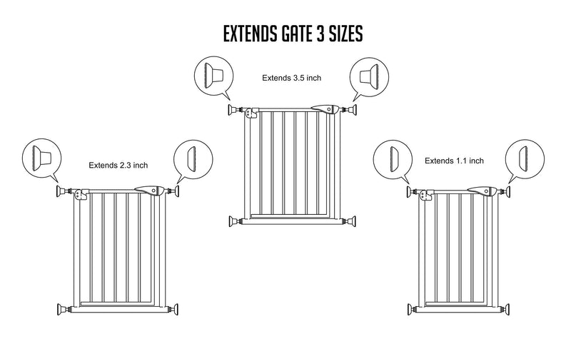 [Australia] - Baby Gate Extender Wall Protector - Pressure Mounted Gates Extension Kit Extends 1.1-3.5 inches Child Safety Gates and Protect Walls & Doorways from Pet & Dog Gates - Work on Stairs (White) White 