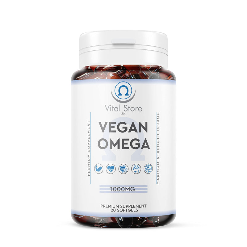 Vegan Omega 3 6 9, DHA & EPA Oil - 1000mg - 4 Month Supply 120 Soft gels - Naturaly sourced Algae Oil - High Strength