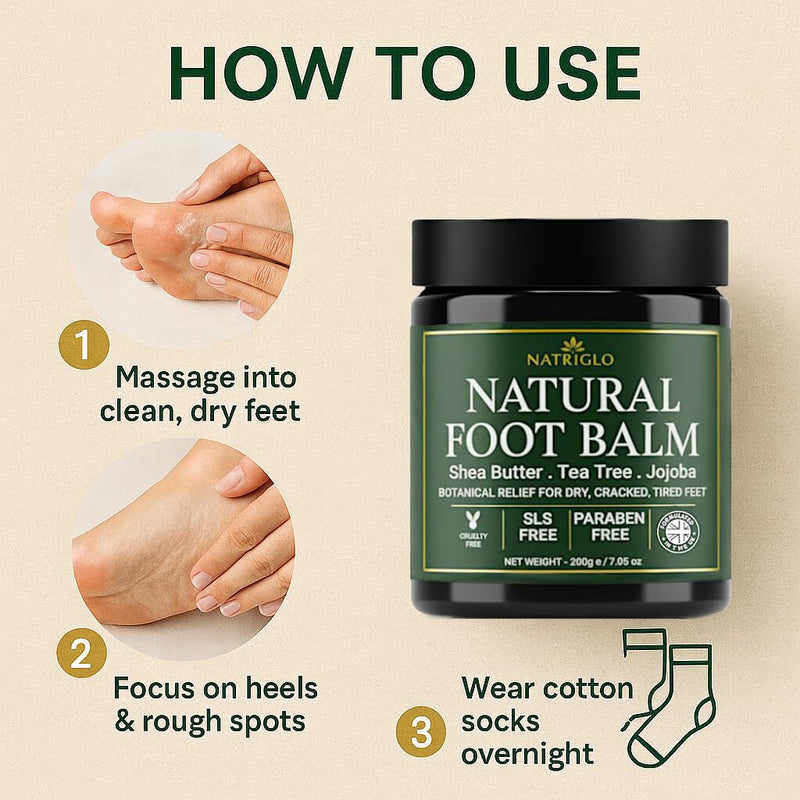 Organic Tea Tree Foot Balm for Dry Cracked Feet & Heels - Intensive Callus Remover & Foot Repair Cream with Shea Butter - Moisturizer for Rough Hard Skin & Cracked Heel Treatment for Men & Women 7.05 Ounce (Pack of 1)