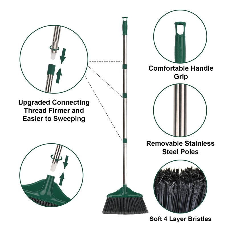 [Australia] - Heavy Duty Broom Outdoor Indoor Commercial Broom with 50 inches Long Handle,Perfect for Home Courtyard Garage Kitchen Office Lobby Room Floor(Black) Black 