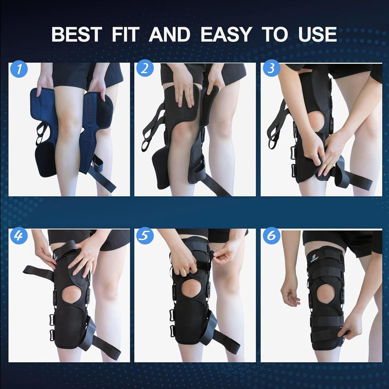 [Australia] - Knee Braces for Knee Pain Women Men, 16inch Hinged Knee Brace with for Side Stabilizers Meniscus Tear Knee Pain ACL MCL Injury Recovery Wraparound Knee Support with 4 Adjustable Compression Straps Large Upgrade Version 