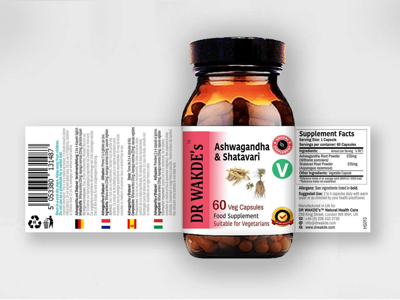 [Australia] - DR WAKDE's Ashwagandha & Shatavari Capsules (60 Veg Caps, Rejuvenating Herbs, Energy Support, Ayurvedic Supplement, Vegan, Herbal, All Natural, Made in UK) 